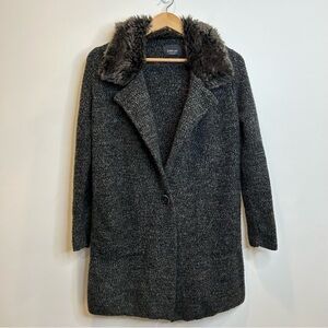 Zara Long Grey Chunky Knit Cardigan Jacket Coat Faux Fur Collar